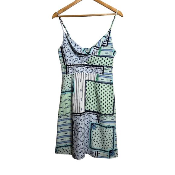 LOFT Patchwork Sleeveless Mini Dress Size 6 NWT Blue Green Floral - Picture 1 of 3